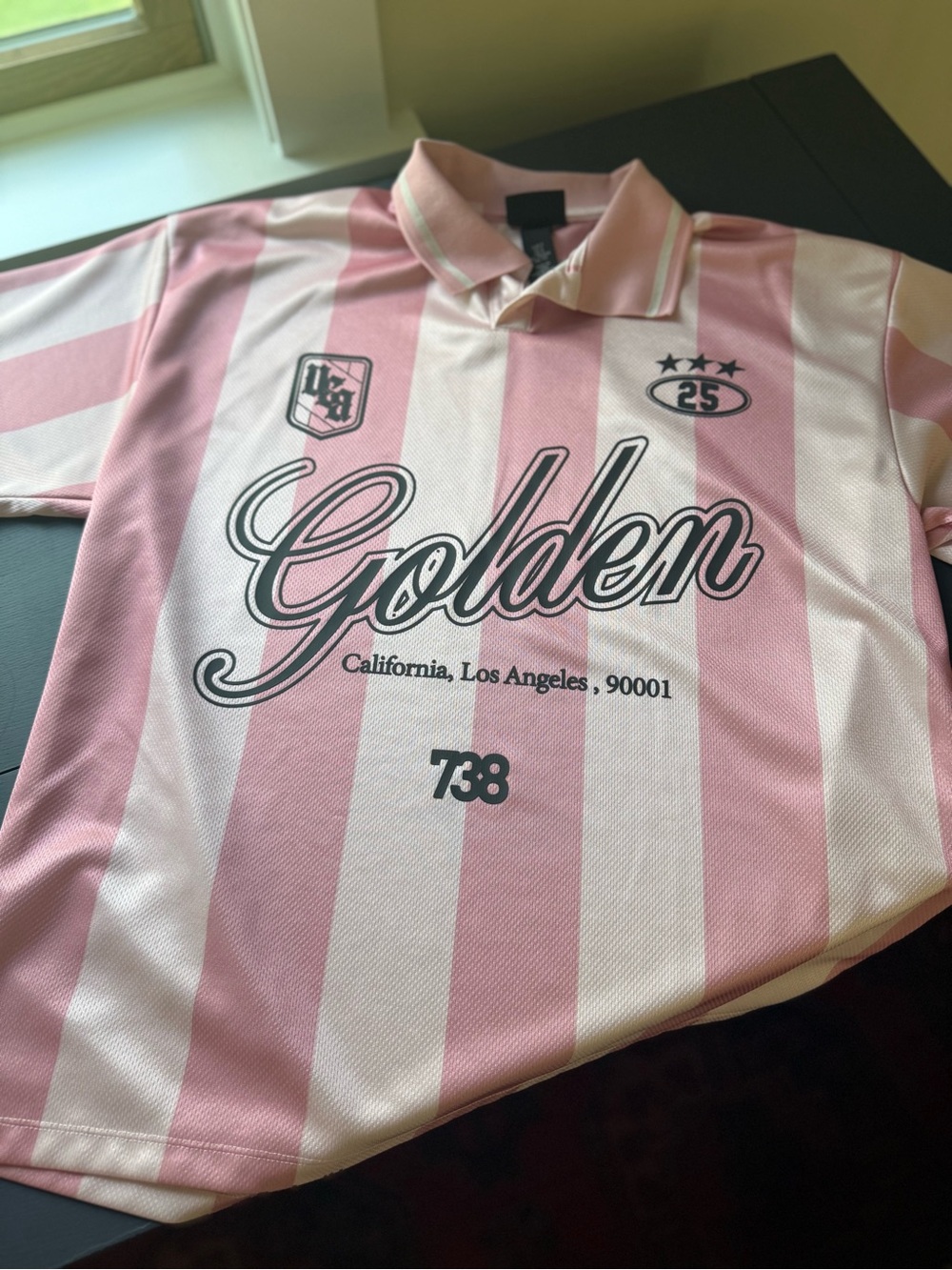 H&M, Pink & White Striped Mens Jersey Polo Shirt